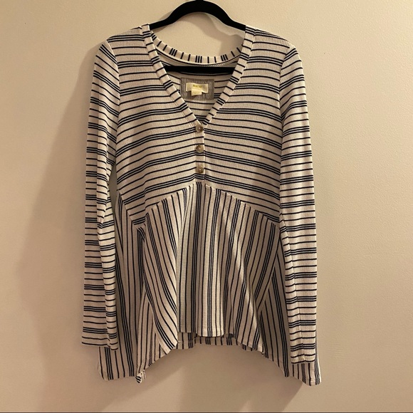 navy + white stripe v neck thermal | maeve - Picture 2 of 8